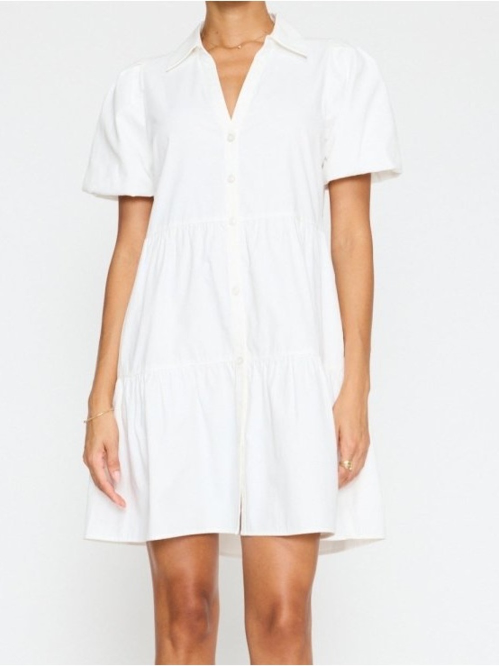 Brochu Walker Havana Ivory Puff Sleeve Tiered Mini Shirt Dress Sz S